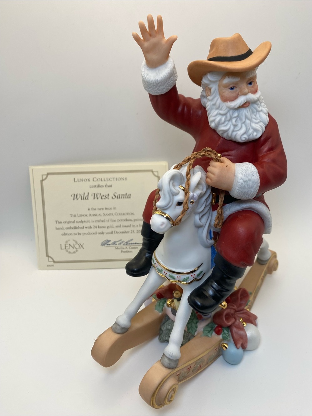NEW Lenox Wild West Santa Riding White Rocking Horse -  Figurine w box & COA